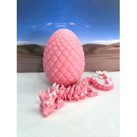 3D Printed Articulated Dragon with Egg, 12" Pink and White Cherry Blossom Dragon, Fidget ADHD Autism Toy Dragon Gift Ideas D023-PE