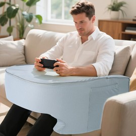 ASIEIT Reading Pillow for Laptop, Large Lap Desk Pillow for Adult, Arm Rest Pillow for Children, Memory Foam Gaming Pillow for Working, Gaming, Reading, Arm Rest Pillow with Pocket for Couch Bed Gray