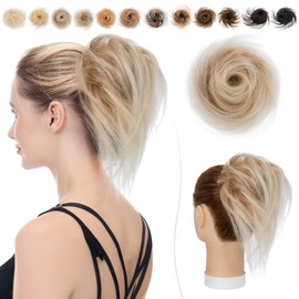 SEGO Haarteil Haargummi Extensions Echthaar Messy Bun Dutt Hochsteckfrisuren Voluminös Haarverlängerung mit Gummiband 100% Remy Haar # 18P613