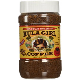 Hula Girl 100% Kona Coffee Freeze Dried Instant Air Tight Plastic Jar, 175 Gram