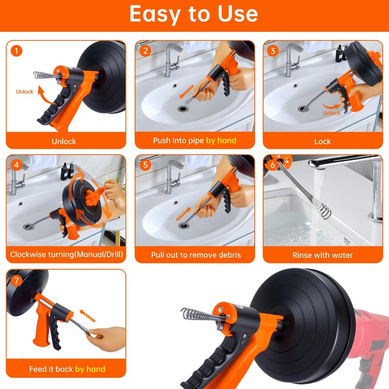 SPRIDRAIN Drain Snake Clog Remover - Hair Drain Auger Tool