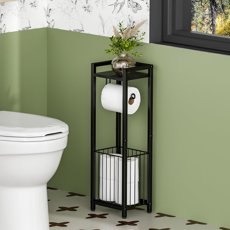 Narrow Side Toilet Paper Holder with Storage Rack - Freestanding