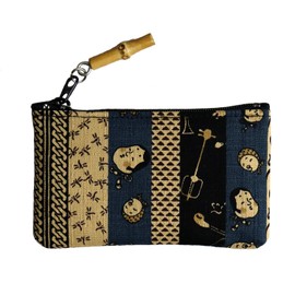 Coin Purse Coin Case Wallet with Zipper Japanese Pattern Age, 縁起物 Blue Series