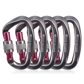 NewDoar Heavy Duty Locking Carabiner 24KN/5400lbs,Screwgate Locking for Keychain Dog Leashes&Harness, Heavy Duty Clips for Camping, Hiking, Swing, Hammock (D Shape Grey 5pcs)