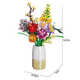 MayMeLeDi Building Blocks Flower Bouquet Set with Decorative Vase, Roses, Sunflower, Hyacinth, Hydrangea, Artificial Plants for Adults, Teen Girls, Home, Office Decor- 1458pcs