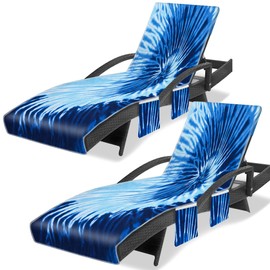Ruikyhom Lounge Chair Towel Cover (Pack of 2), Tie Dye Style Chaise Lounge Cover, Beach Chair Covers with Pockets for Pool Beach Garden Courtyard Outdoor Trips, 85 x30 in, Blue Grey