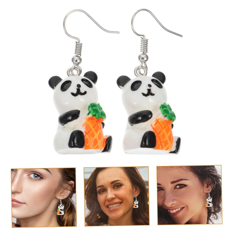 jojofuny Stylish Unique Panda Ear Studs Resin Metal Earrings Comfortable
