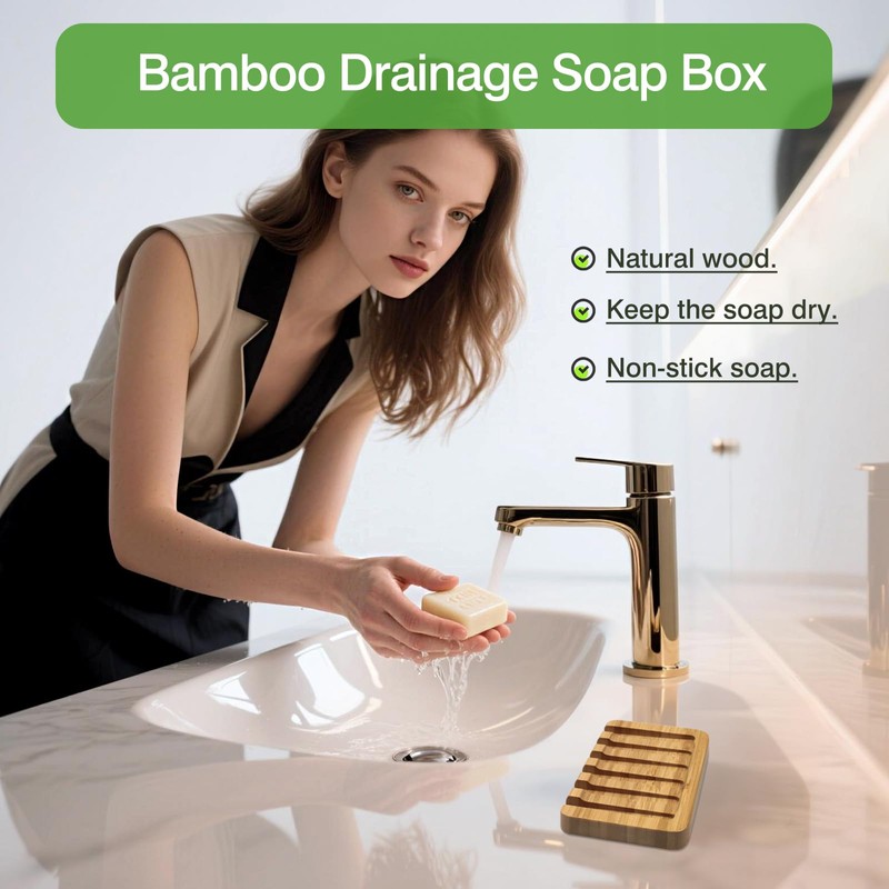 Self-Draining Bamboo Soap Dish – Natural One-Piece Soap Saver for