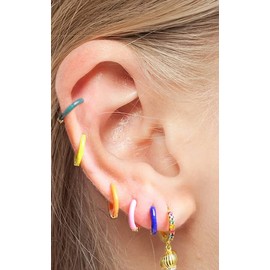 Enamel Hoop Earrings 9mm Tiny Small 18k Gold Plated Silver Upper Ear Cartilage Helix Piercing 1.6mm Tube Hinged Huggie Hoop Earrings, Sterling Silver, No Gemstone