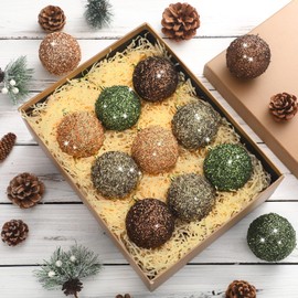 VioraWhite 12 Pcs Neutral Christmas Ball Ornaments Vintage Christmas Ornaments Farmhouse Xmas Tree Decor Shatterproof Plastic Hanging Pearl Balls for Xmas Festival Holiday Party Decor(Neutral)