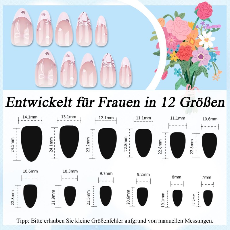 Virellay Almond Fake Nails, Artificial Fingernails, Press On Nails Almond