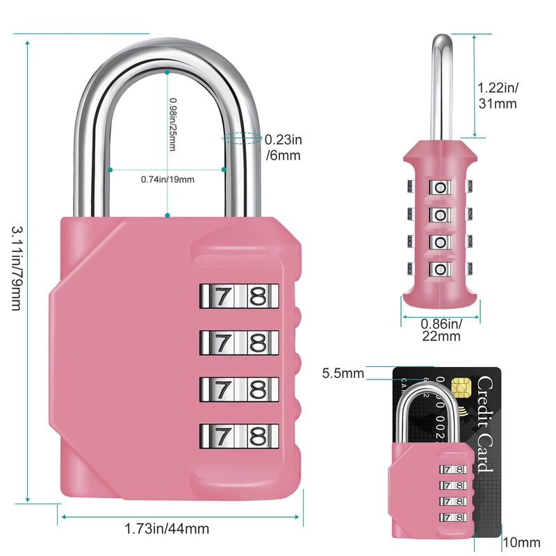 ZHEGE Combination Lock, 4 Digit Combination Padlock Outdoor, School Lock,