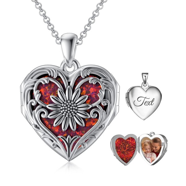 SOULMEET Sunflower Heart Fire Red Opal Locket Necklace That Holds