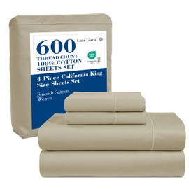 LANE LINEN 600 TC 100% Mercerized Cotton California King Sheet Sets, Ultra Soft & Comfy Sateen Weave, Fully Elasticized Machine Wash Cal King Sheets Set, Naturally Cooling Cotton- Linen