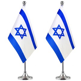 ZXvZYT 2 Pack Israel flag Israeli Table Flag Small Mini Israeli Desk Flags With Stand Base,International Festival Events Celebration Decorate,Home office Decorations