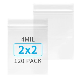Aubeco 120pcs 2" x 2" 4 Mil Clear Small Plastic Zip Bags, Bulk Pill Bag with Resealable Zip Top for Meds, Jewelry, Coin, Storage, Beads
