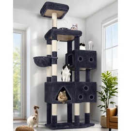 Globlazer Extra Large Cat Tower, 81-inch Tall Cat Tree for Big Cats 20 lbs, XXL Heavy Duty Cat Scratching Tower for Indoor Adult Cats with 3 Cat Condos, 8 Scratching Posts, F81, Dark Grey
