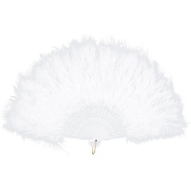 1 PCS Fashion Hand Fan Flapper 20s White Feather Folding Handheld Vintage Style Costume Accessories for Cosplay Dancing Party (White)