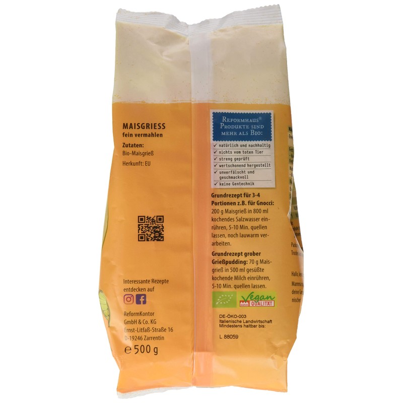 Reformhaus Corn Grits Fine Polenta 500g