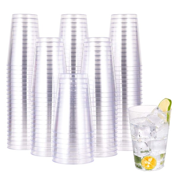 JOLLY CHEF 12 oz Clear Plastic Cups, 100 Pack Heavy-duty Party Glasses, Disposable Plastic Cups for Wedding, Halloween,Thanksgiving Day, Christmas Party Cocktails Tumblers