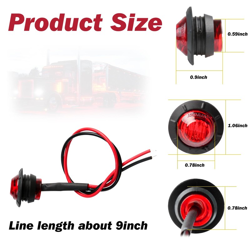 ALFU 3/4" Inch 20 Pcs Red Round LED Trailer Side