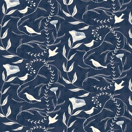 Elana Gabrielle - Peel and Stick Designer Wallpaper, Premium Floral Wallpaper for Bedroom, Powder Room, Kitchen, Self Adhesive, Vinyl, 30.75 Sq Ft Coverage (Birdsong Collection, Baltic Blue)