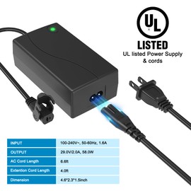 MineCtrl Recliner Power Supply, Model ZB-H290020-A Universal AC/DC Adapter, 29V 2A Transformer 2-pin Connector, Recliner Replacement Parts for Lazyboy Limoss Okin
