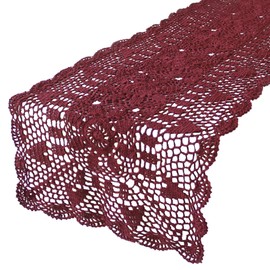 kilofly Handmade Crochet Lace Rectangular Table Runner 15 x 71 Inch, Red