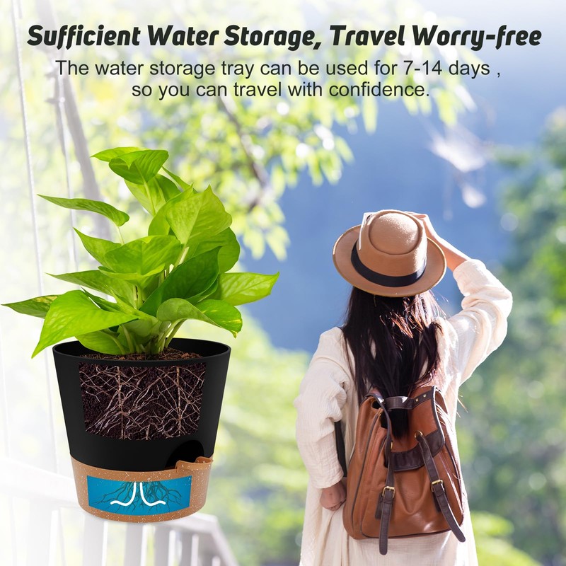 YNNICO 10-Inch Plant Pots, Self-Watering Planters with Drainage Holes &