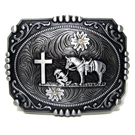 MASOP Vintage Pattern Horseman Cross Rectangle Belt Buckles for Women