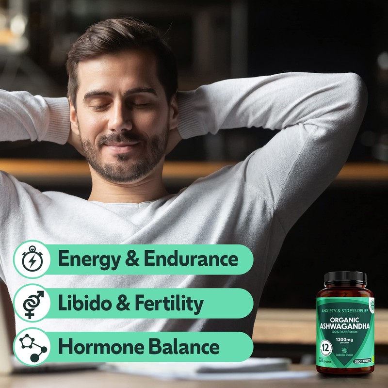 365 Tablets Ashwagandha 12:1 Extract 1200mg, 5% Withanolides Highest Concentration