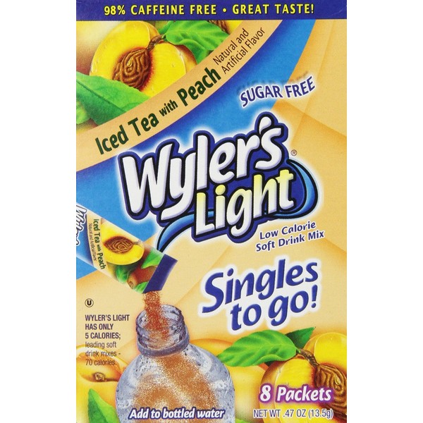 Wyler’s Light Singles-To-Go Sugar Free Drink Mix, Peach Iced Tea, 8 CT Per Box (Pack of 6)