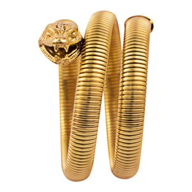 JewelryWe Unisex Snake Wrap Bracelet: Women Men Chunky Gold Plated Layered Elegant Punk Adjustable Stainless Steel Serpent Cuff Bangle