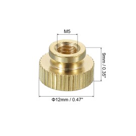 QUARKZMAN Knurled Thumb Nuts, Pack of 2 M5 x D12 mm x H9 mm Brass Handle Nuts Knurled Nuts with High Head Fasteners for 3D Printer Parts Print Bed