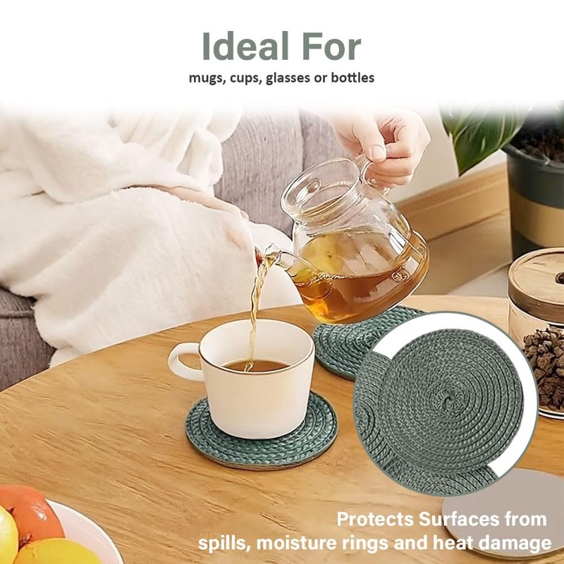 Round Woven Drink Coasters – Set of 4 – 12cm
