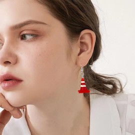 YUNXI Animal Funny Weird Cute Resin Chicken Panda Bear Dog Pig Drop Dangle Creative Cartoon Anime Lightweight Earrings Jewelry for Women (Road Cone)