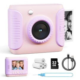 CalineGam Children's Camera Instant Camera 1080P HD Instant Camera Children with 32GB Card, 2.0 Inch Digital Camera Children, Children's Toy Gifts for Boys and Girls 3-12 Years (Pink)