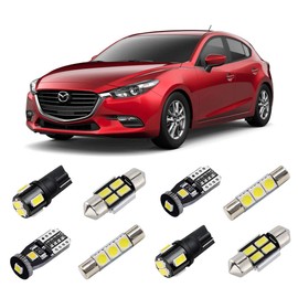 BRISHINE - Kit de luces LED interiores blancas para Mazda 3 Hatchback 2014 2015 2016 2017 2018 superbrillantes 6000 K paquete de bombillas LED interiores + luces de matrícula y herramienta de