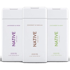 Native Body Wash 3 Pack - Natural Body Wash Women & Men - SLS & Paraben Free - Cucumber & Mint, Coconut & Vanilla, Lavender & Rose