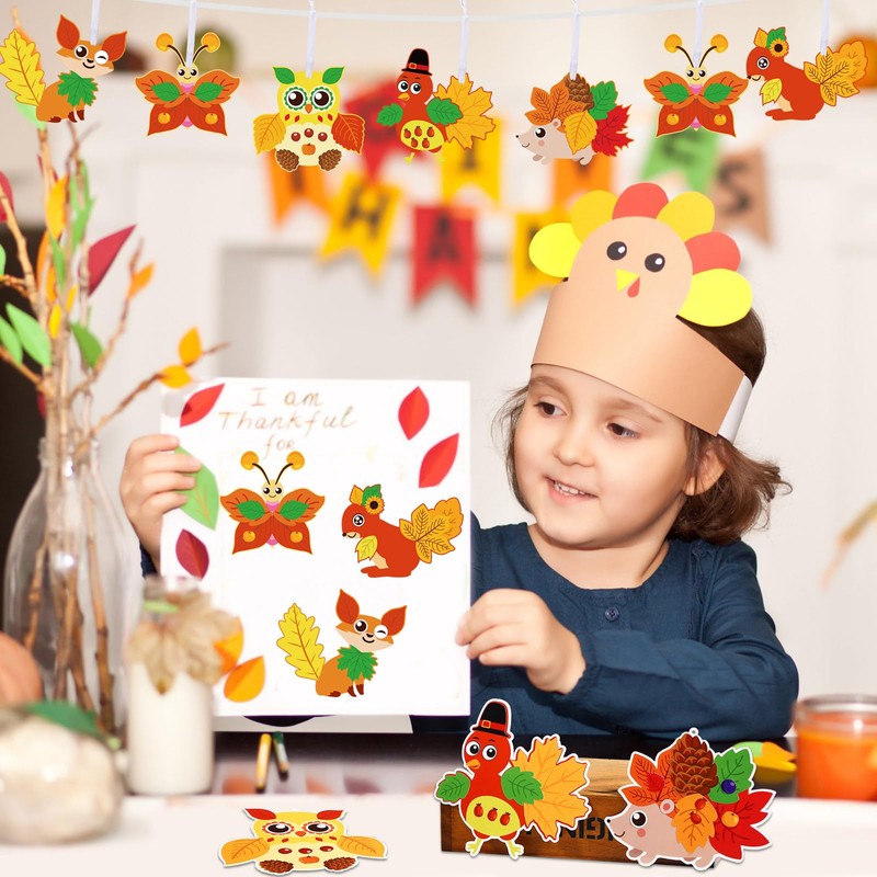 24 Sets Fall Craft Kits Cute Animals Crafts Stickers Bulk