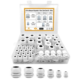 Cable Gland Waterproof,LISTENJIALE 50 pcs Adjustable 3-16mm Waterproof Cable Connectors PG7 PG9 PG11 PG13.5 PG16 PG19 Plastic Cable Gland Joints with Gaskets in PP Box(White)