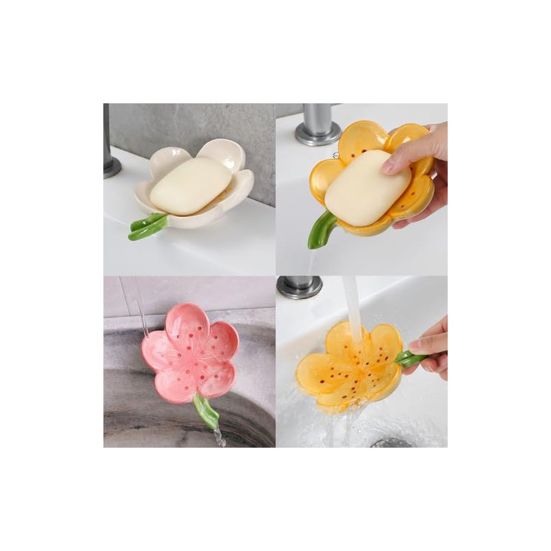 Flower Soap Dish Ceramic Soap Dish with Drain Cute, Embellishments