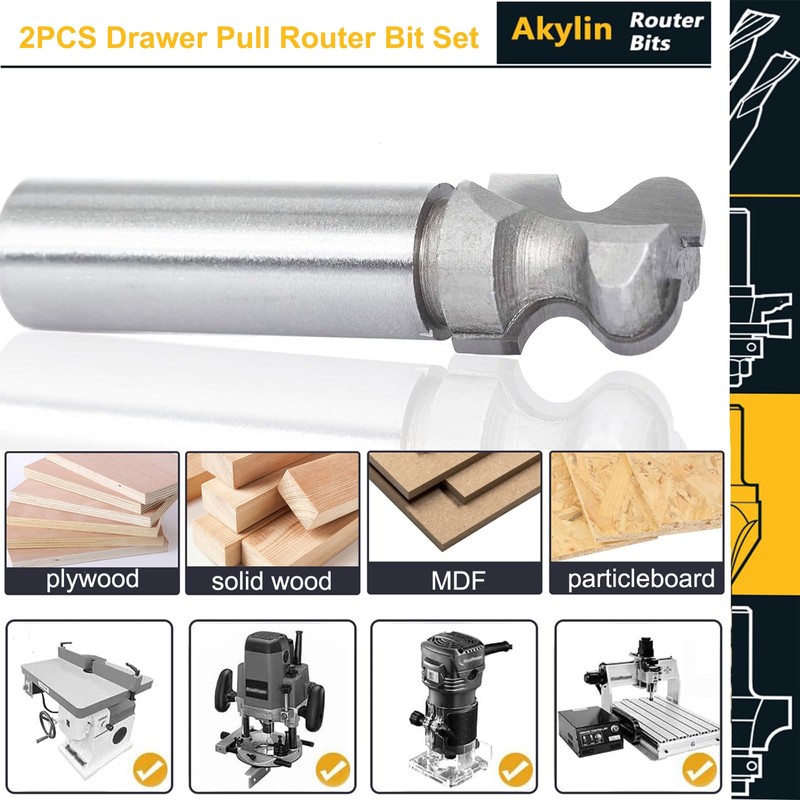 2pcs Finger Pull Router Bits Set 1/2 Inch Shank, Drawer