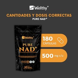 Wellthy Pure NAD+ 500mg 180 Cápsulas. B Nicotinamide Adenine Dinucleotide, 180 Porciones por Envase, 100% Puro, Vcaps Cápsulas Veganas, Bottle Free.