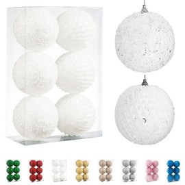 Fassory 6Pcs 10cm White Christmas Baubles Large Christmas Balls Hanging Ornaments for Christmas Tree Decorations (White, 10cm)