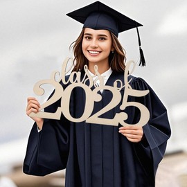 Graduation Decorations Wooden Class of 2025 Photo Props Party Backdrop Decor for School Grad Party Gifts (Wood)