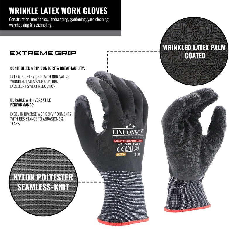 LINCONSON 12 Pack Safety Performance Series Construction Mechanics Wrinkle Latex