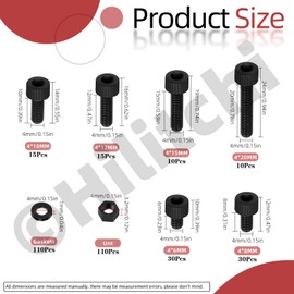 Hilitchi 330Pcs 6Sizes M4 Black Nylon Hex Bolts Nylon Hexagon Socket Screw Full Thread Hex Nut Bolt Washer Assortment Kit Plastic Hex Nuts Nylon Screw Nut Assortment for Machinery Electronics