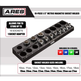 ARES 60034-3-Piece Black Metric Magnetic Socket Organizer Set - Includes 1/4-Inch, 3/8-Inch, and 1/2-Inch Socket Holders - Holds Standard Size and Deep Size Sockets - Keeps Your Tool Box Organized