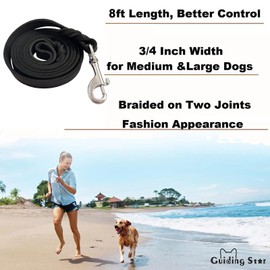Leather Dog Leash 8ft, Dog Leashes for Large Dogs Heavy Duty, Soft and Strong Braided Leather Leashes for Large Breeds, Dog Training Leash for Small Medium Large Dogs (8ftx3/4inch, Black)